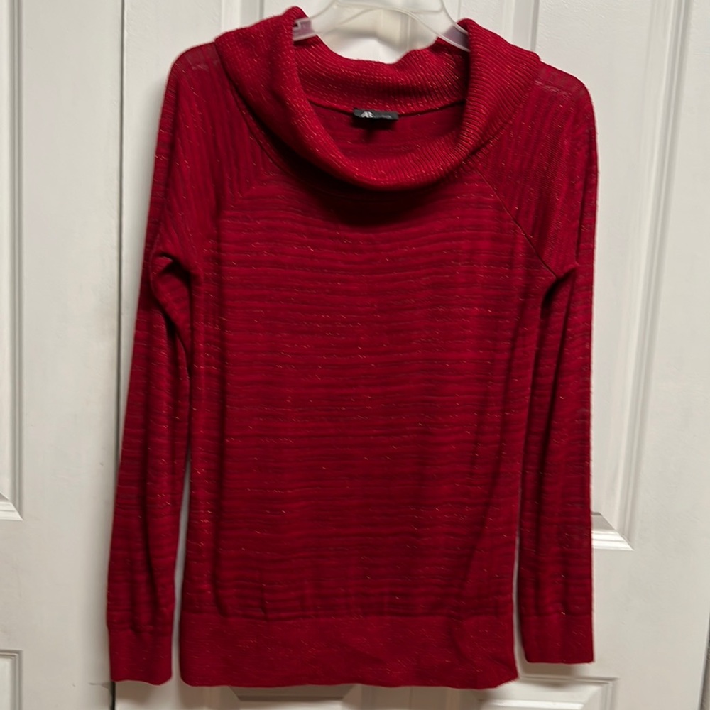 AB Studio Dark Red Sparkle Acrylic Metallic Cowl Neck Pull Over Sweater Size XL